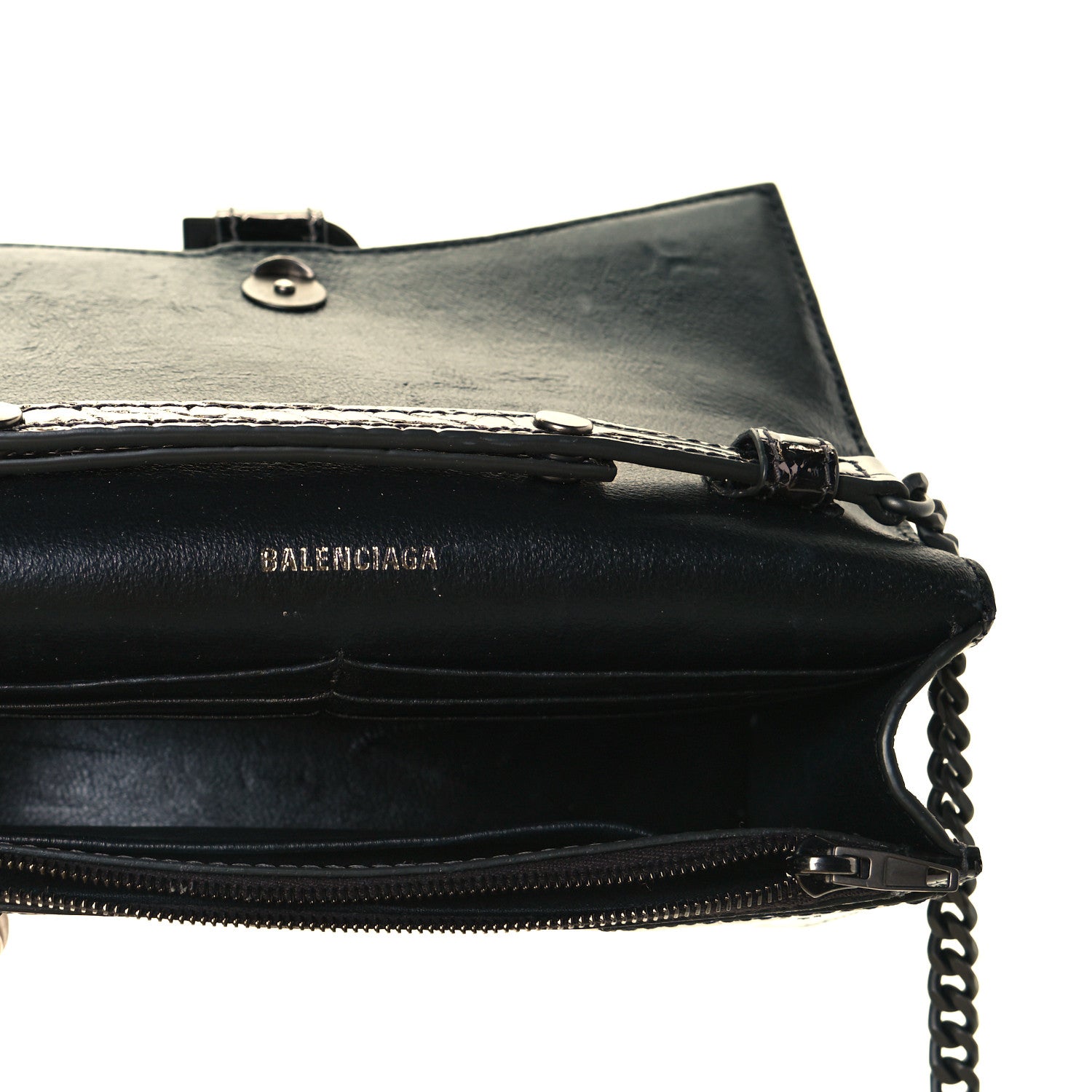 Balenciaga Shiny Calfskin Crocodile Embossed Hourglass Chain Bag Gunmetal 7 of 7