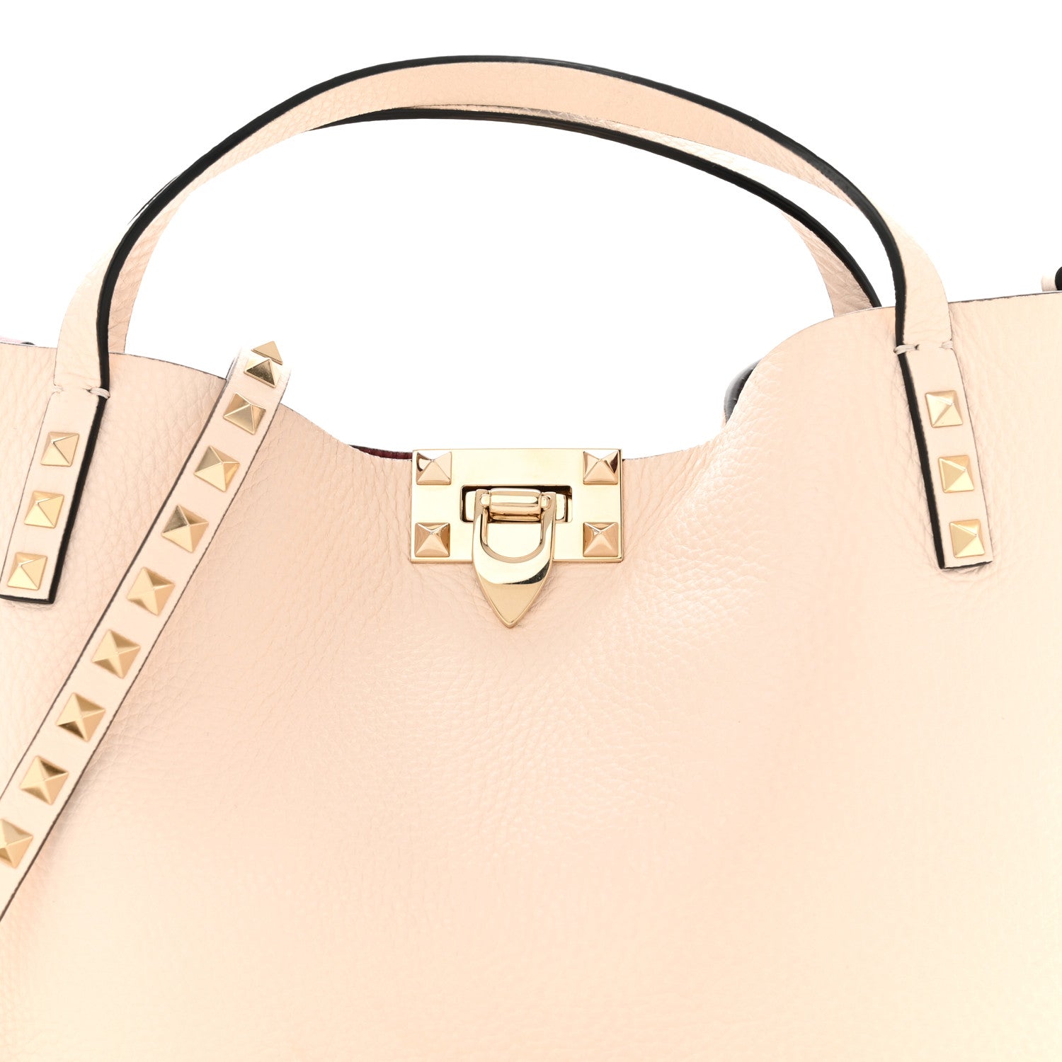 Valentino Garavani Grained Calfskin Small Rockstud Flip Lock Tote Light Ivory Rubino 8 of 11