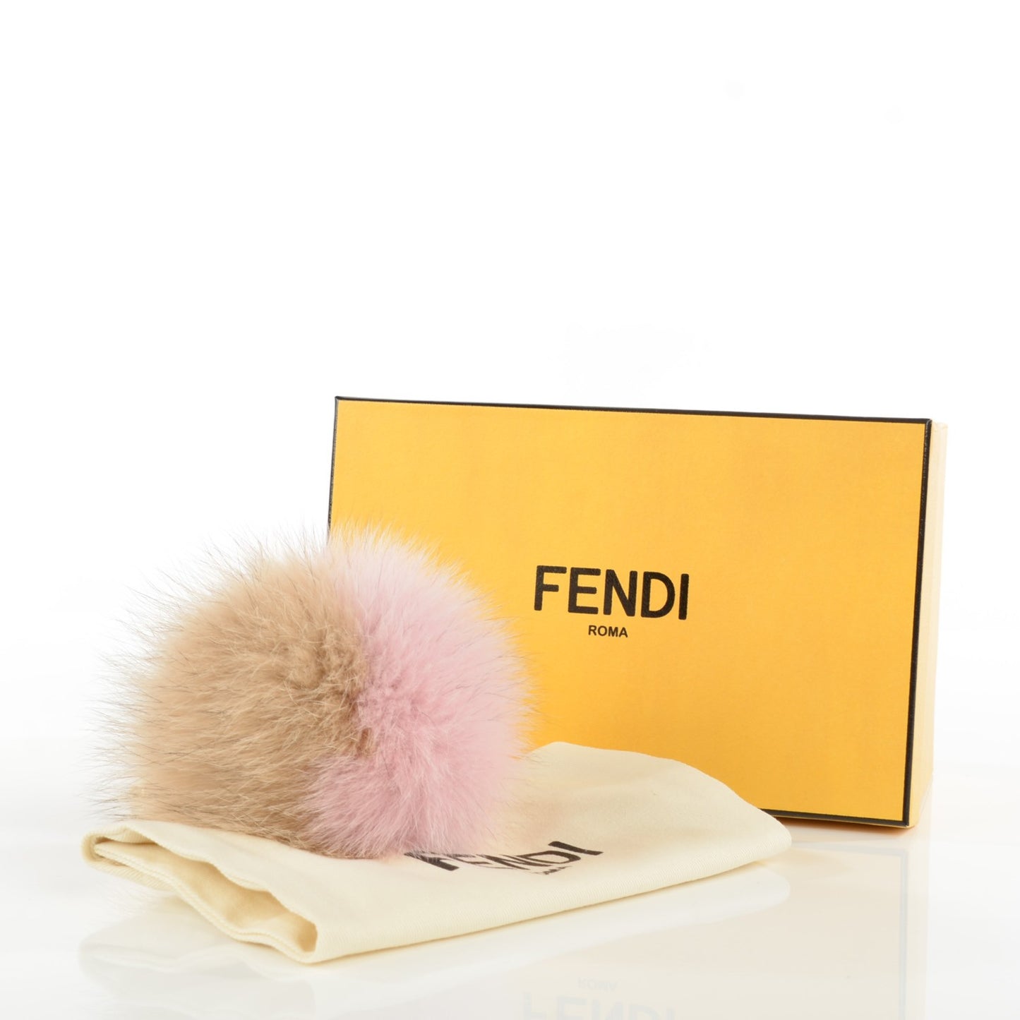 Fox Fur Vitello Elite Bi-Color Pom Pom Bag Charm Rosa Cammello Cipria