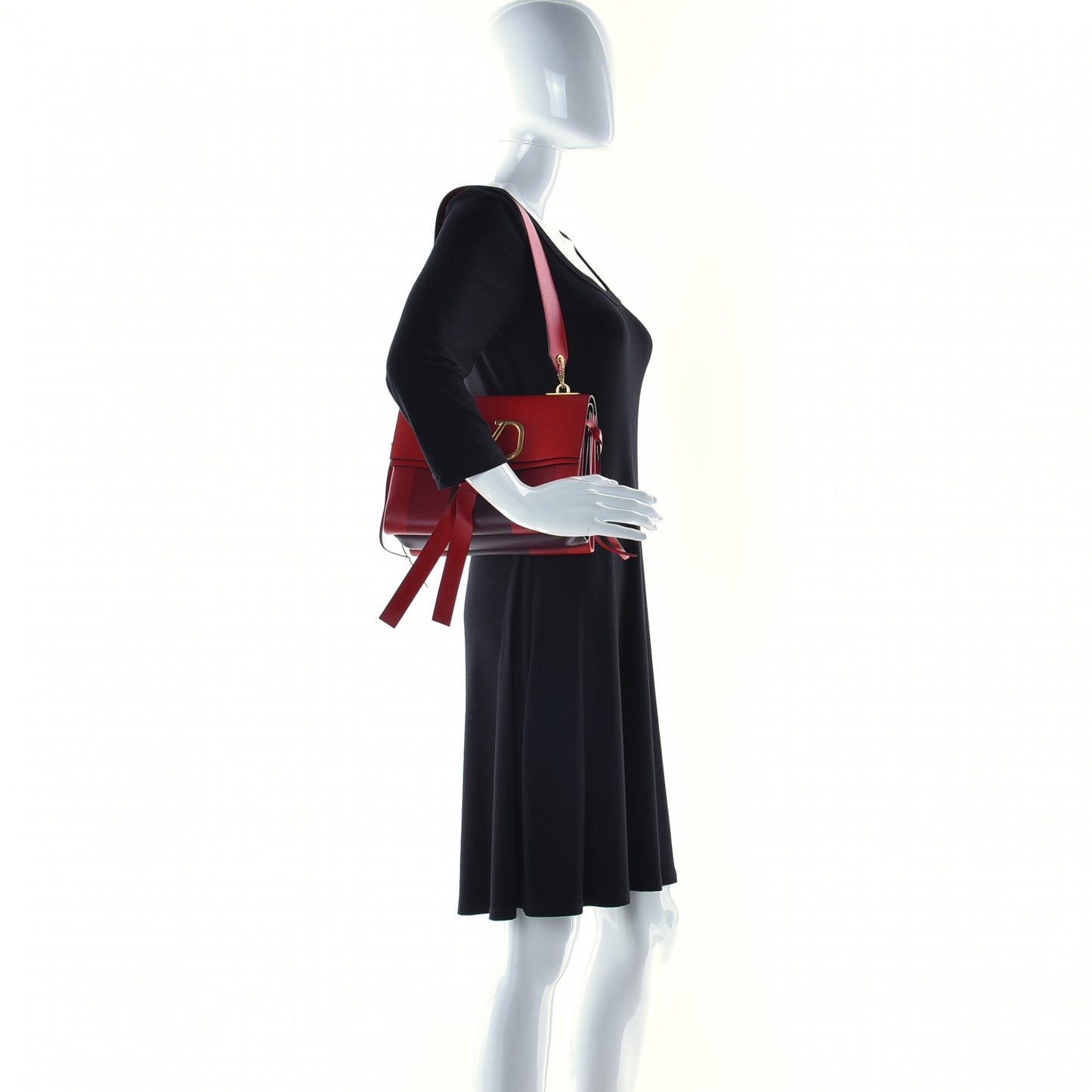 Smooth Calfskin Colorblock Medium Vring Shoulder Bag Rouge Pur