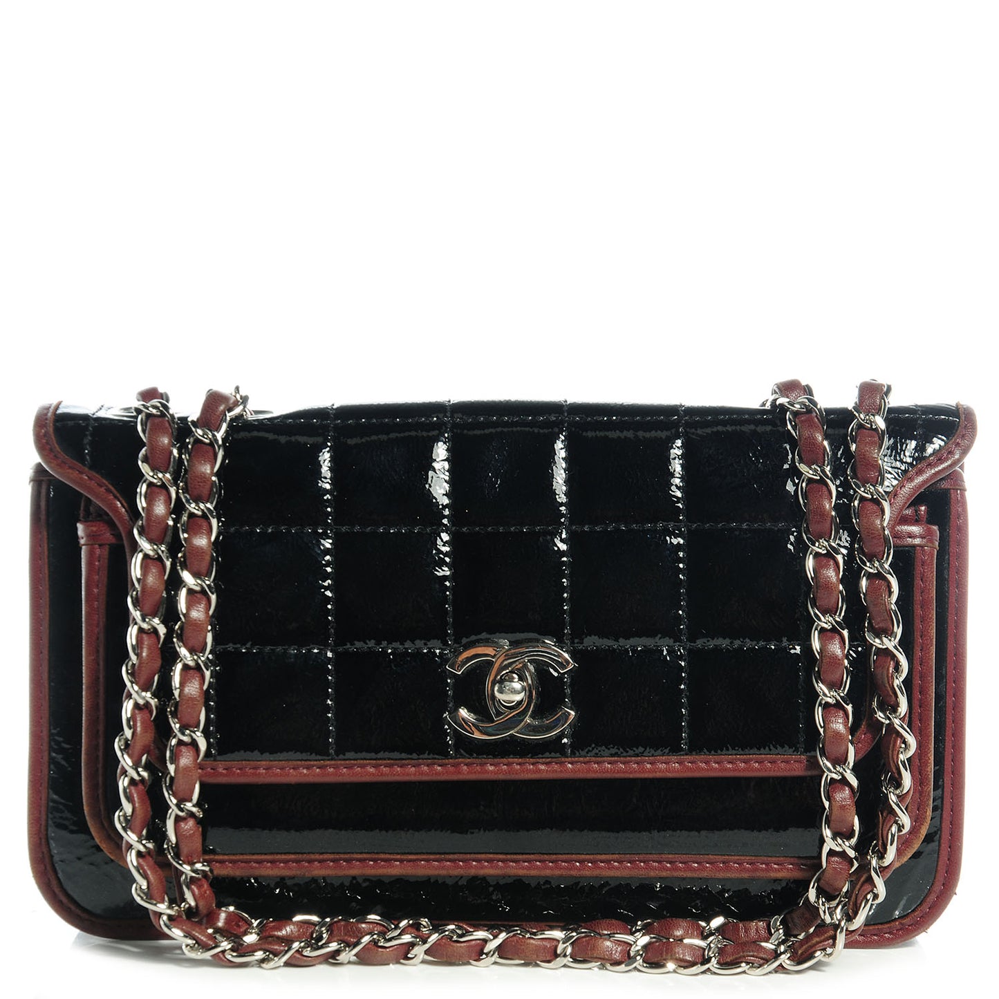 Patent Lambskin Medium Chocolate Bar Flap Black Bordeaux