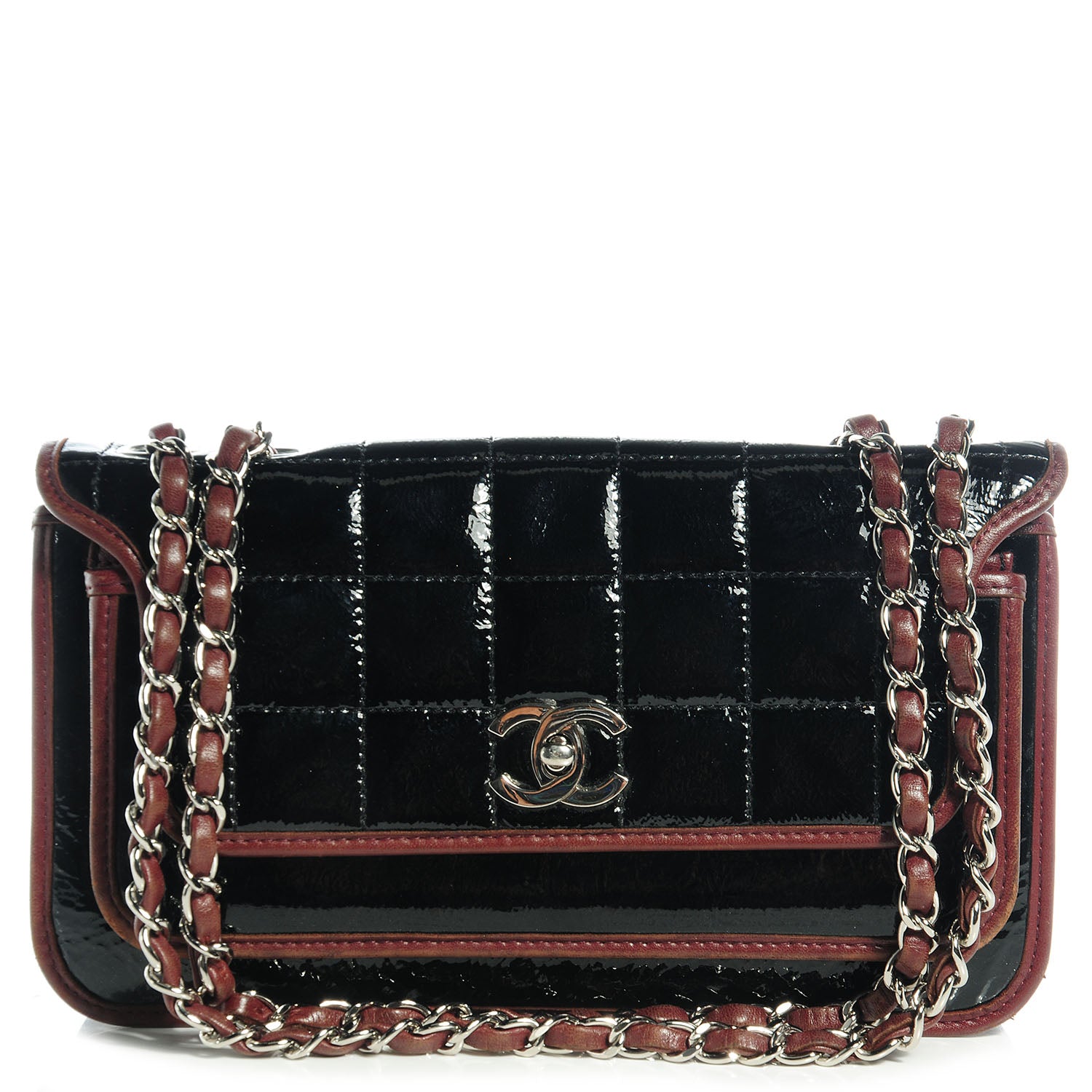 Chanel Patent Lambskin Medium Chocolate Bar Flap Black Bordeaux 1 of 8
