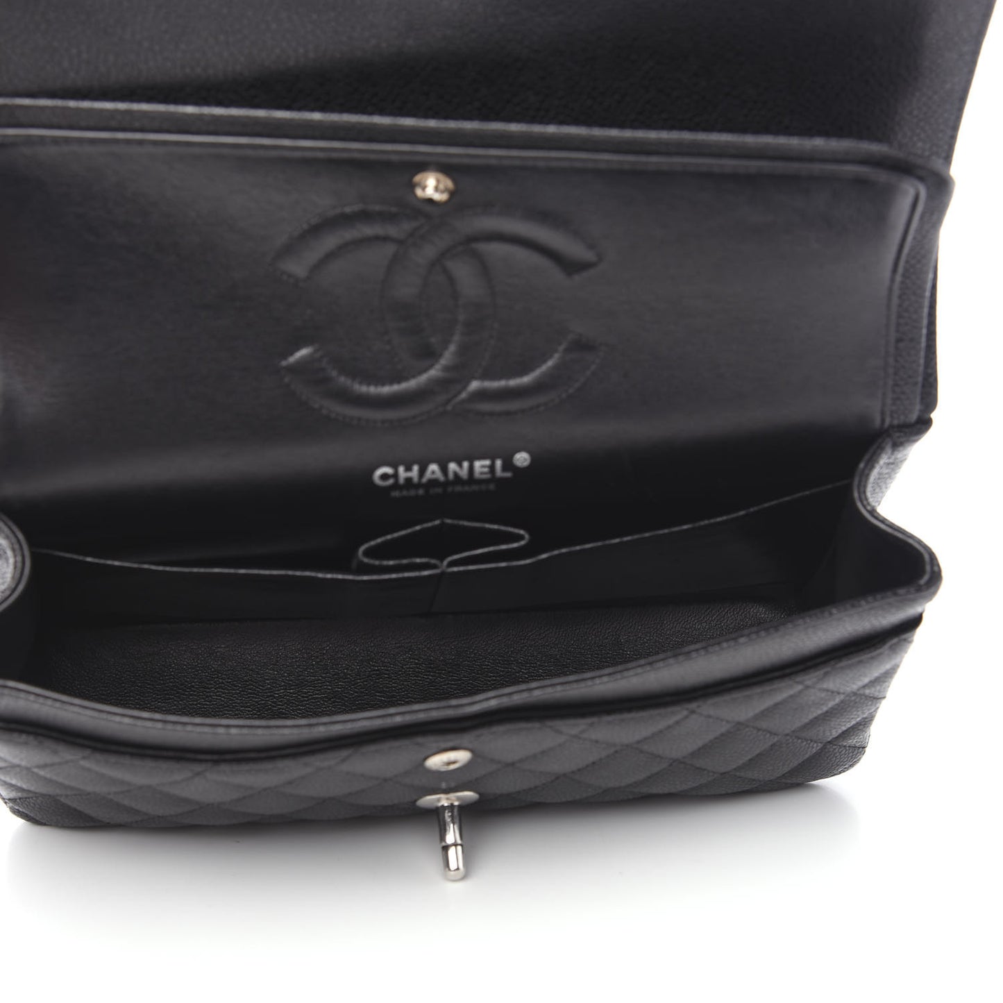 Caviar Quilted Medium Double Flap Black
