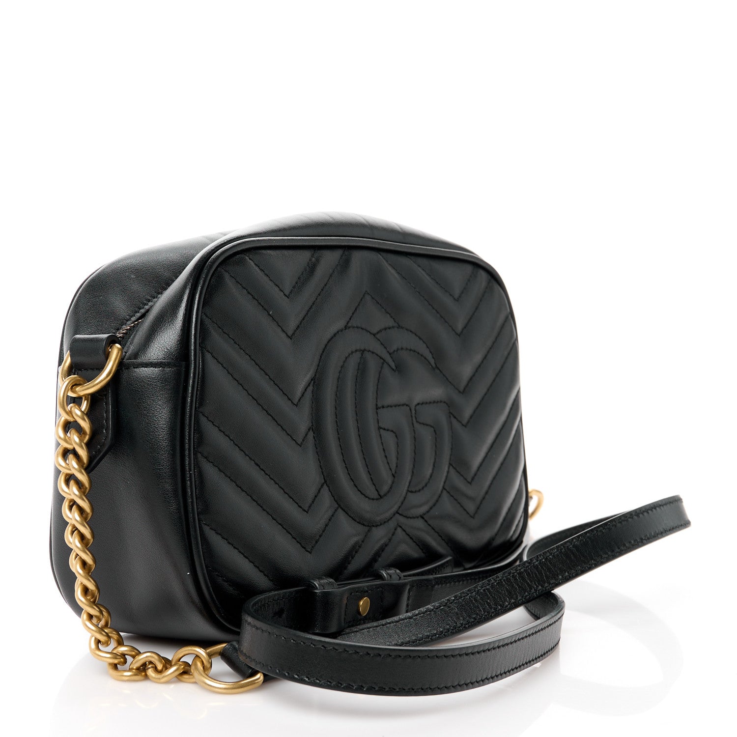 Gucci Calfskin Matelasse Small GG Marmont Chain Shoulder Bag Black 3 of 10