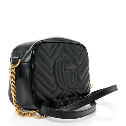 Gucci Calfskin Matelasse Small GG Marmont Chain Shoulder Bag Black 3 of 10