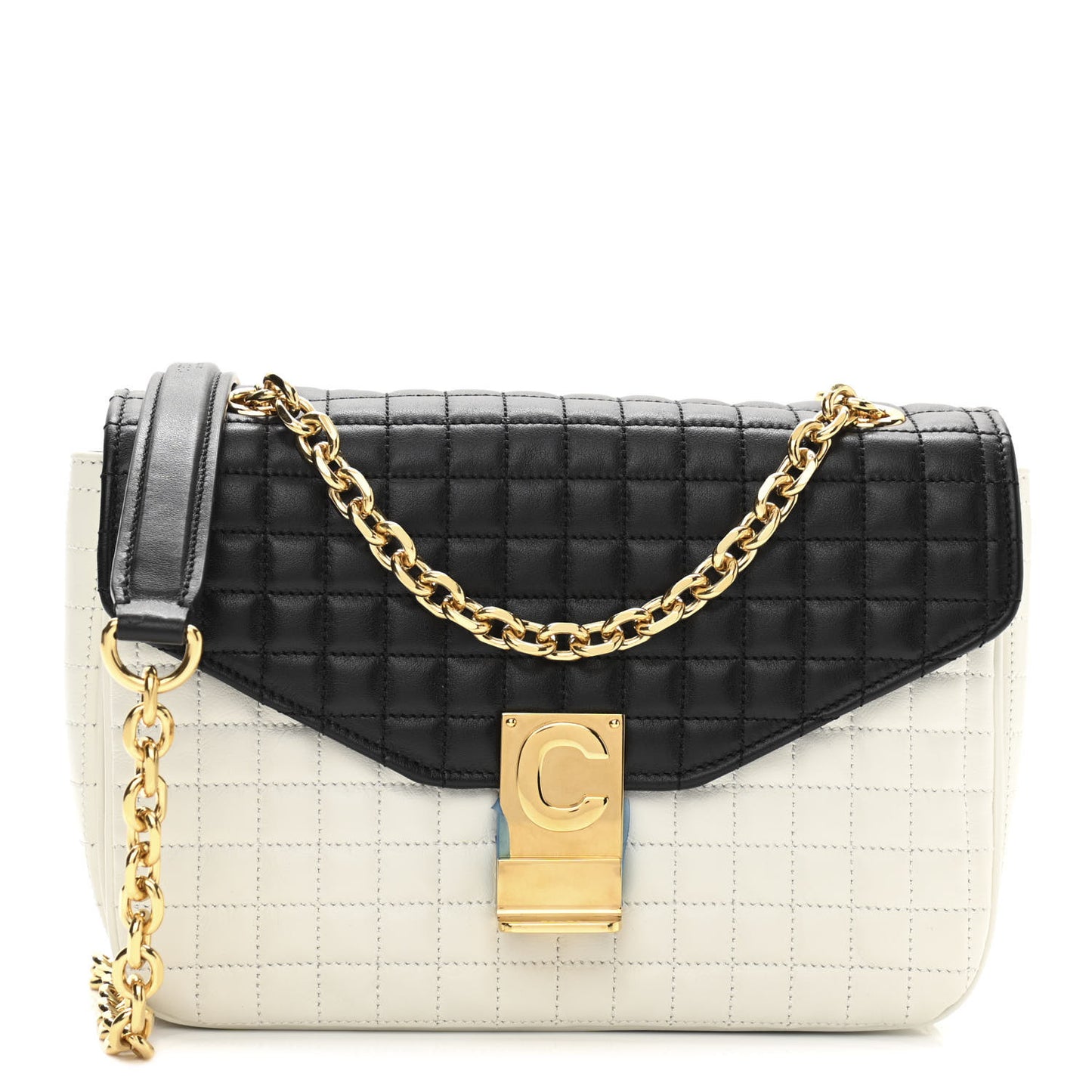 Calfskin Quilted Medium C Bag Black White