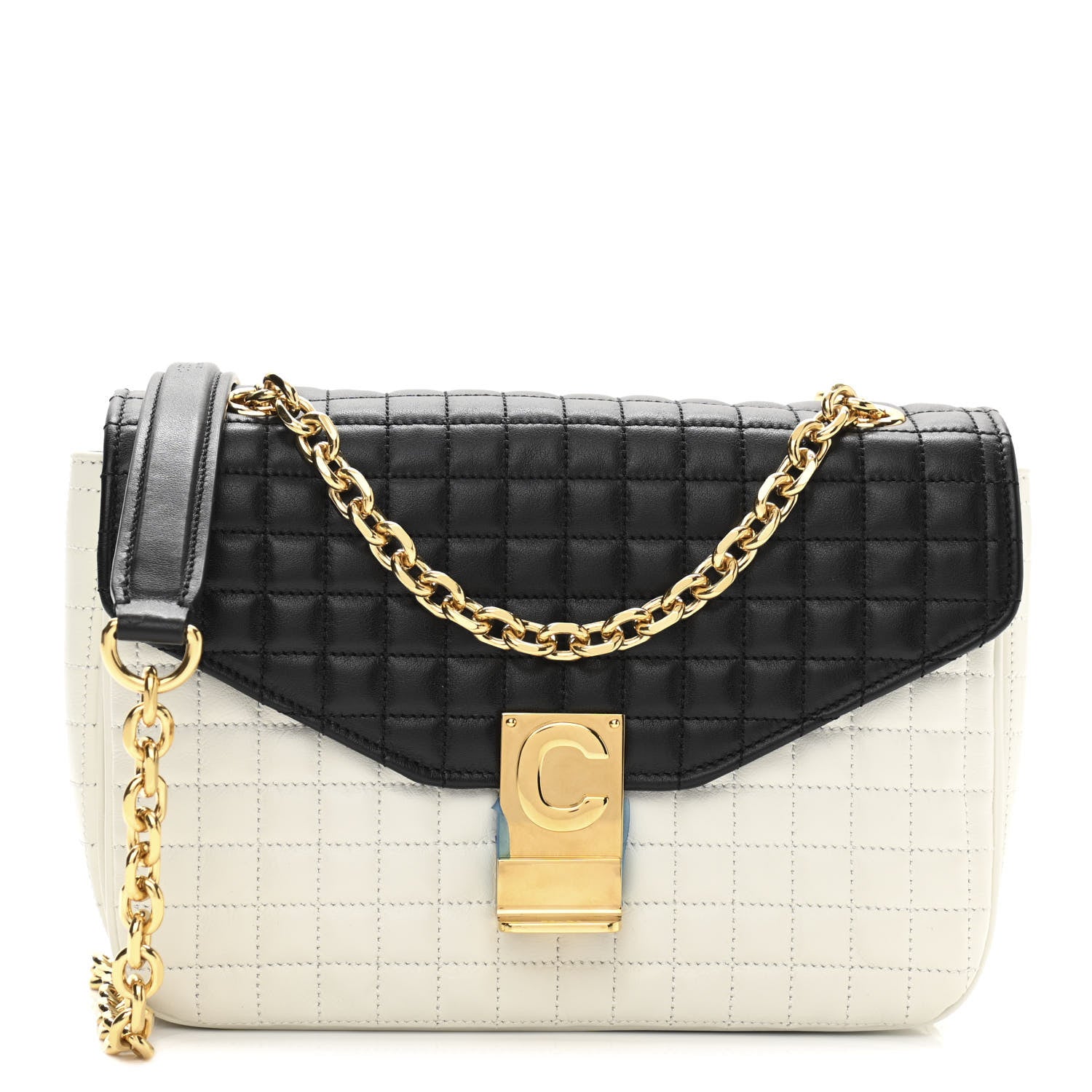 Celine Calfskin Quilted Medium C Bag Black White 1 of 12