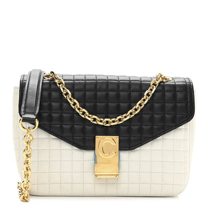 Celine Calfskin Quilted Medium C Bag Black White 1 of 12
