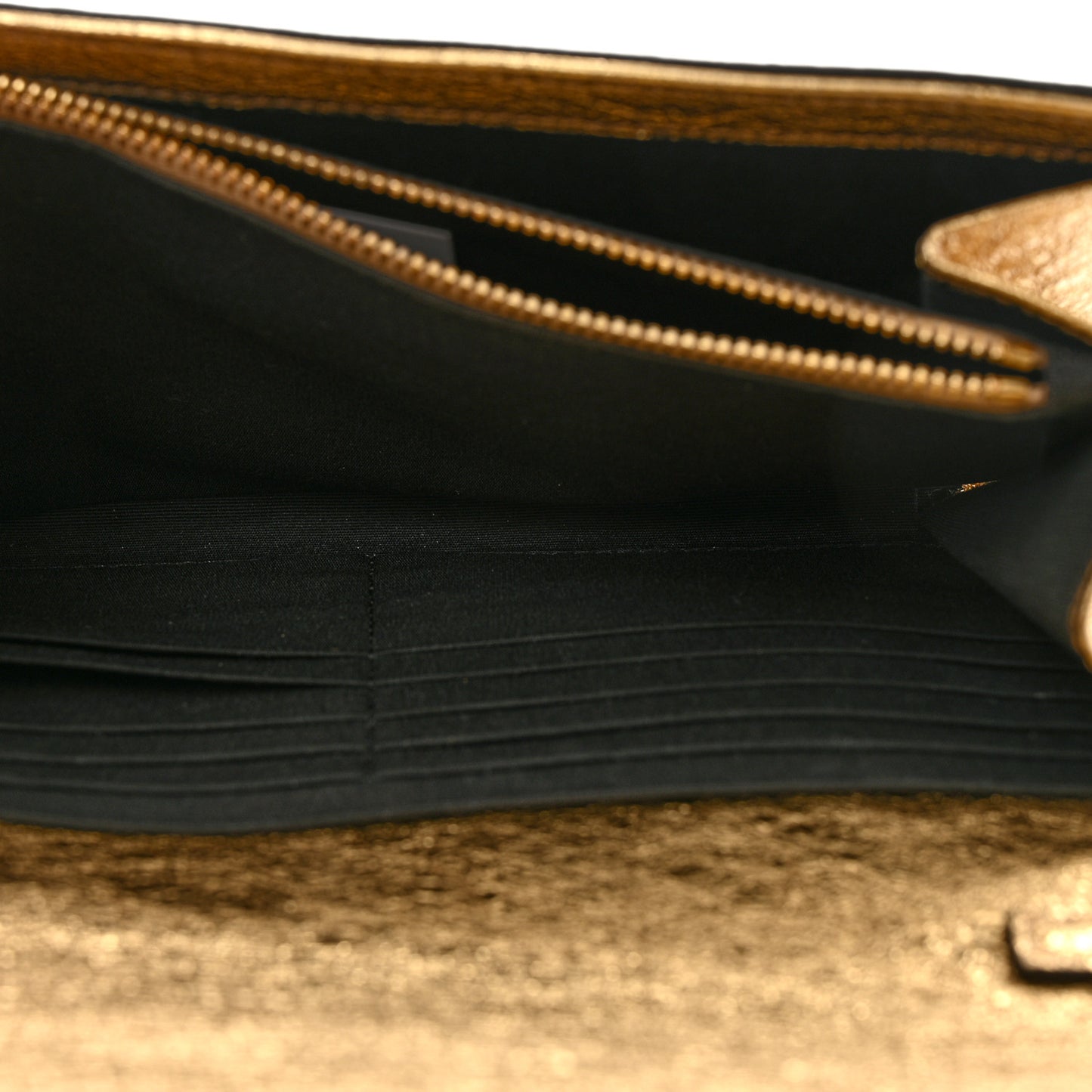 Metallic Calfskin Medusa Clutch With Chain Gold