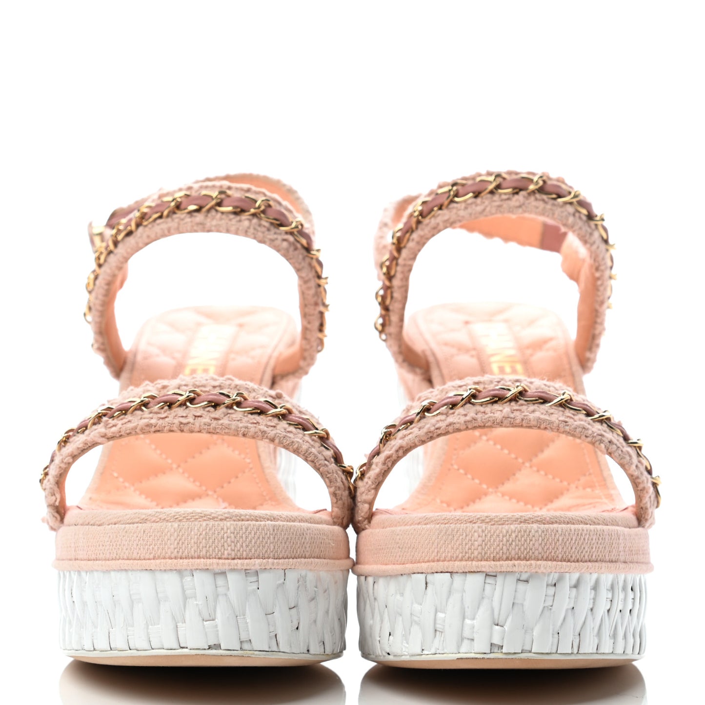 Tweed Chain Platform Sandals 37.5 Light Pink