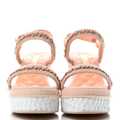 Chanel Tweed Chain Platform Sandals 37.5 Light Pink 2 of 8