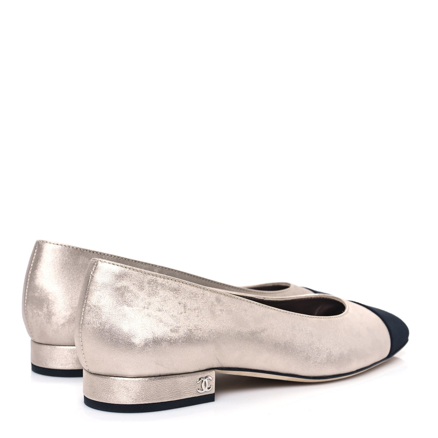 Laminated Lambskin Grosgrain Cap Toe CC Ballerina Flats 36 Copper Black