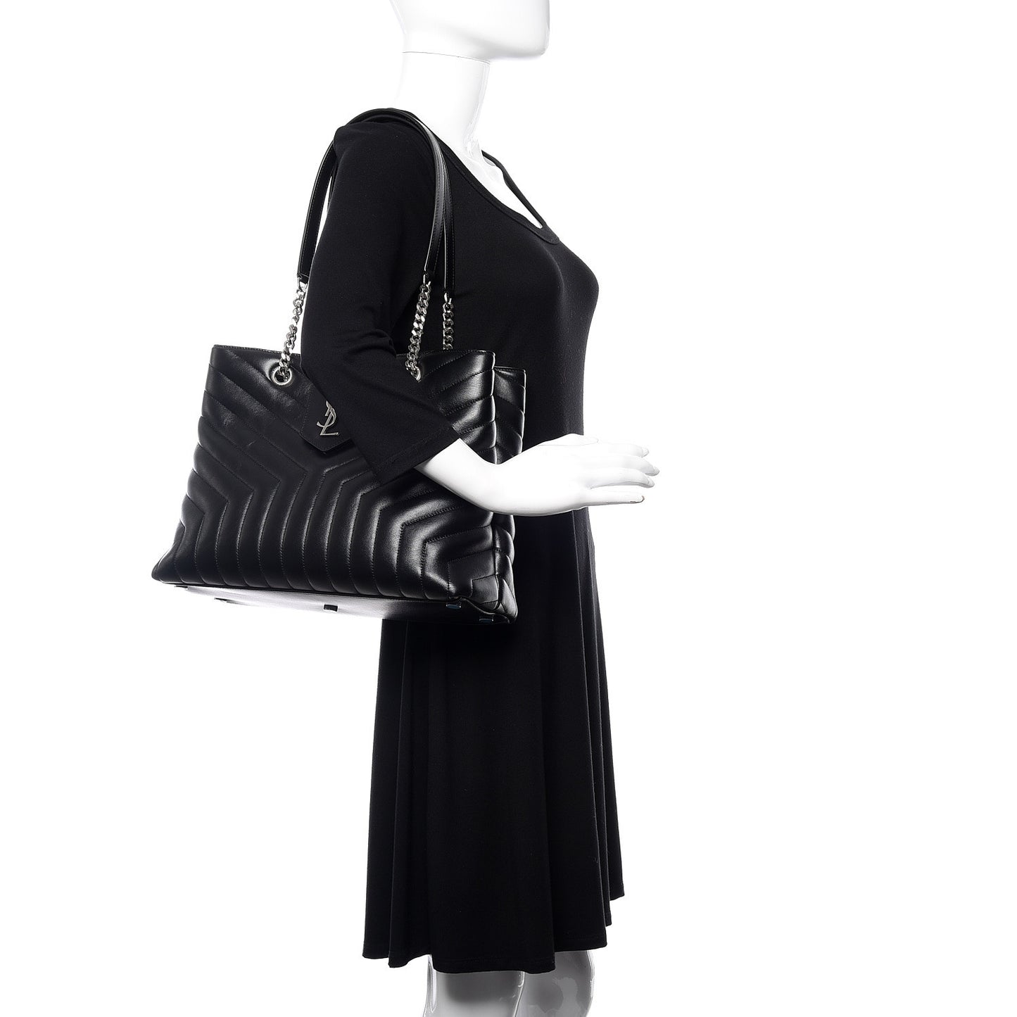 Calfskin Y Quilted Monogram Large Loulou Shopper Black