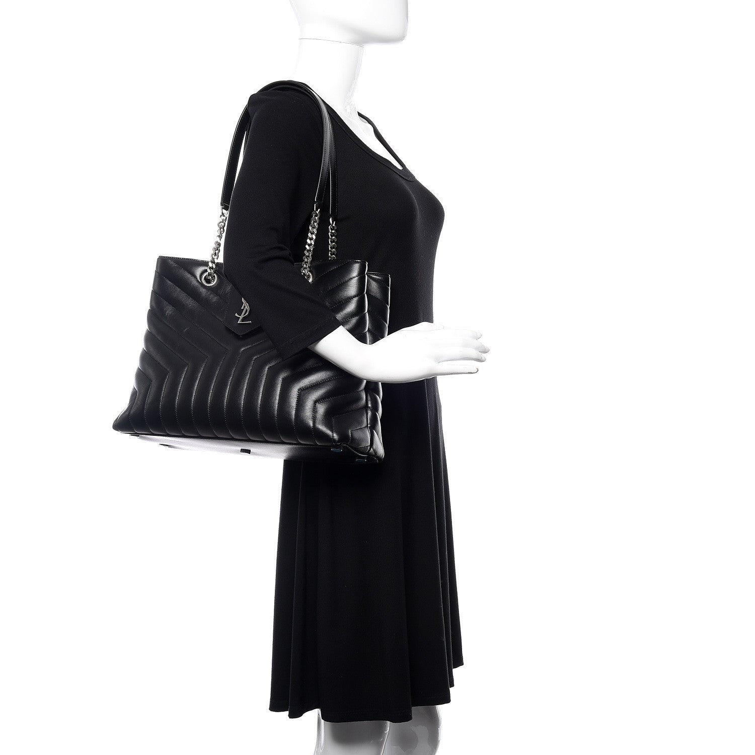 Saint Laurent Calfskin Y Quilted Monogram Large Loulou Shopper Black 2 of 10