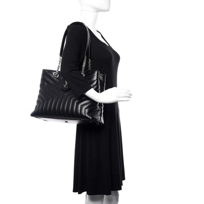 Saint Laurent Calfskin Y Quilted Monogram Large Loulou Shopper Black 2 of 10