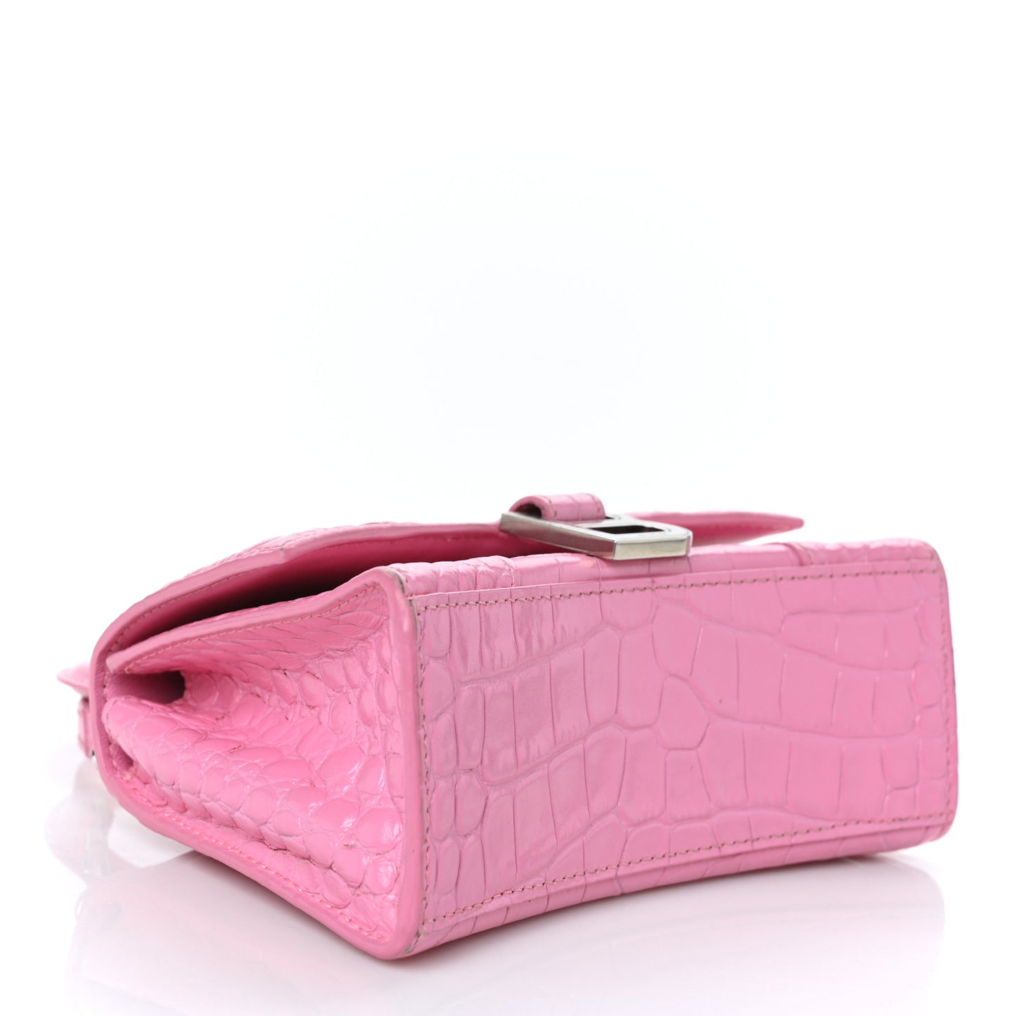 Shiny Calfskin Crocodile Embossed Hourglass Top Handle Bag XS Baby Pink