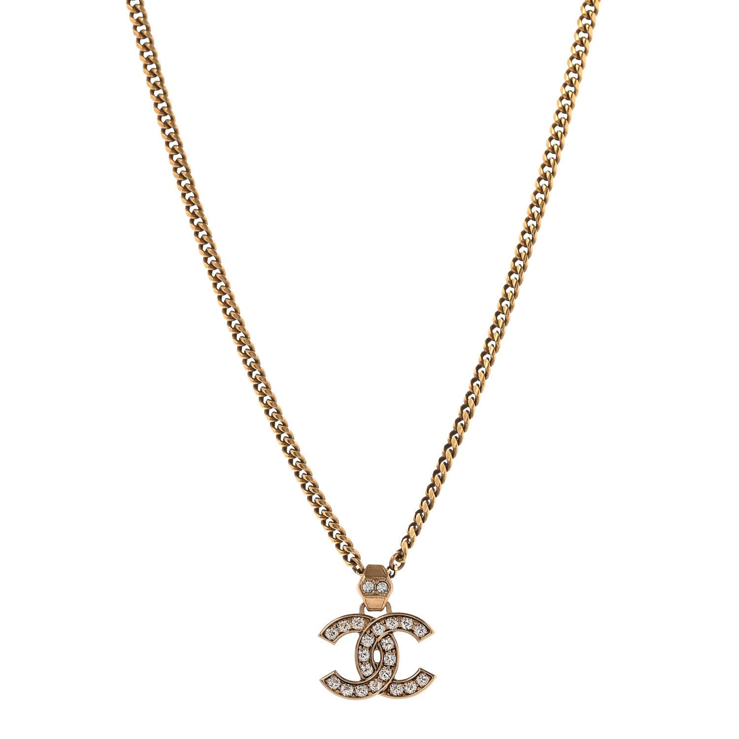 Chanel Crystal CC Pendant Necklace Gold 1 of 6