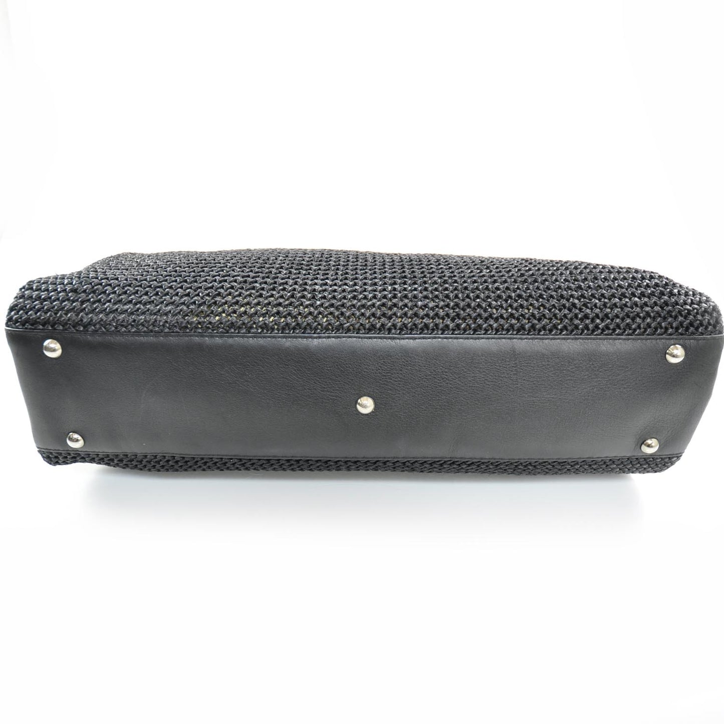 SALVATOREFERRAGAMOLeatherStrawWovenSatchelBlack