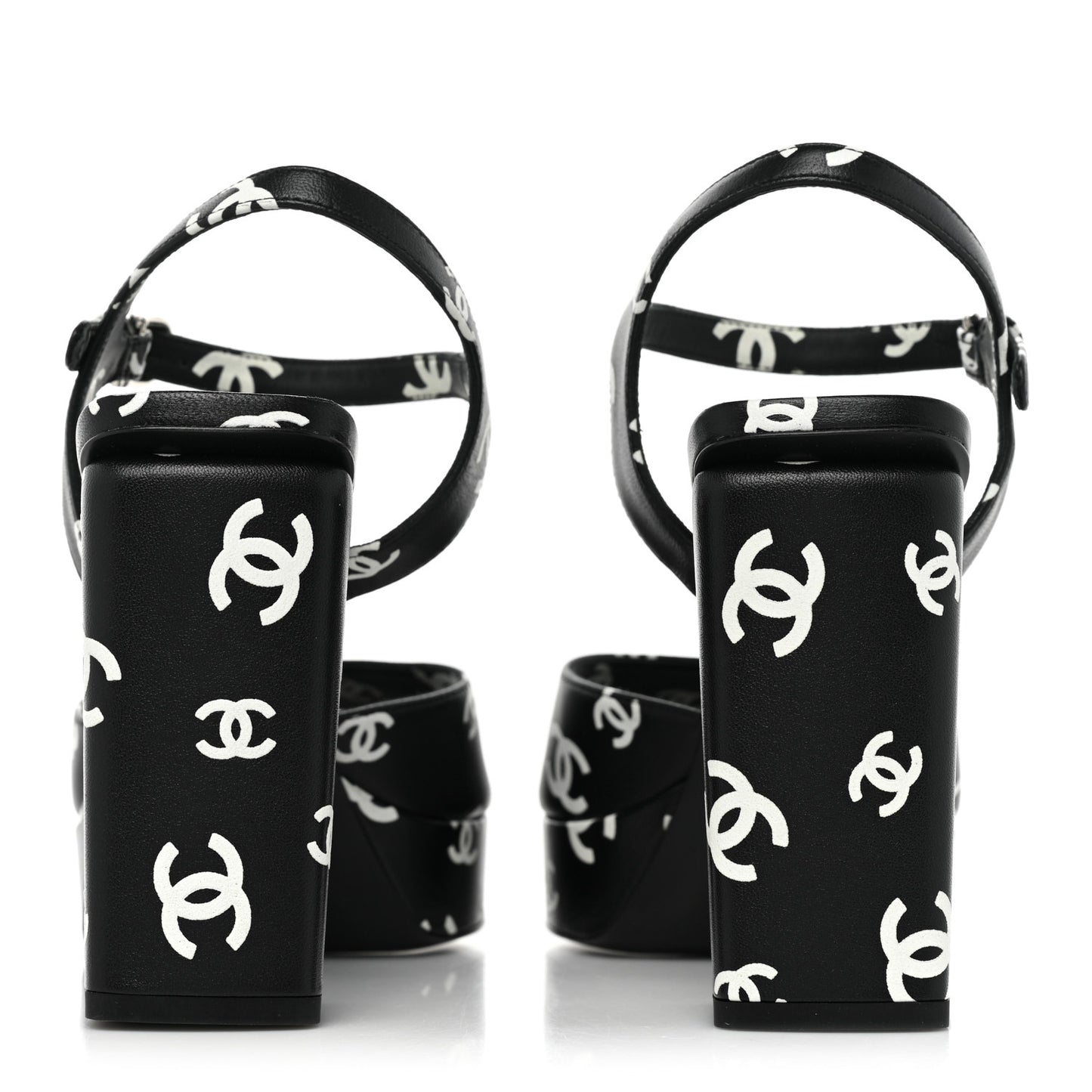Printed Lambskin CC Platform Sandals 39 Black White