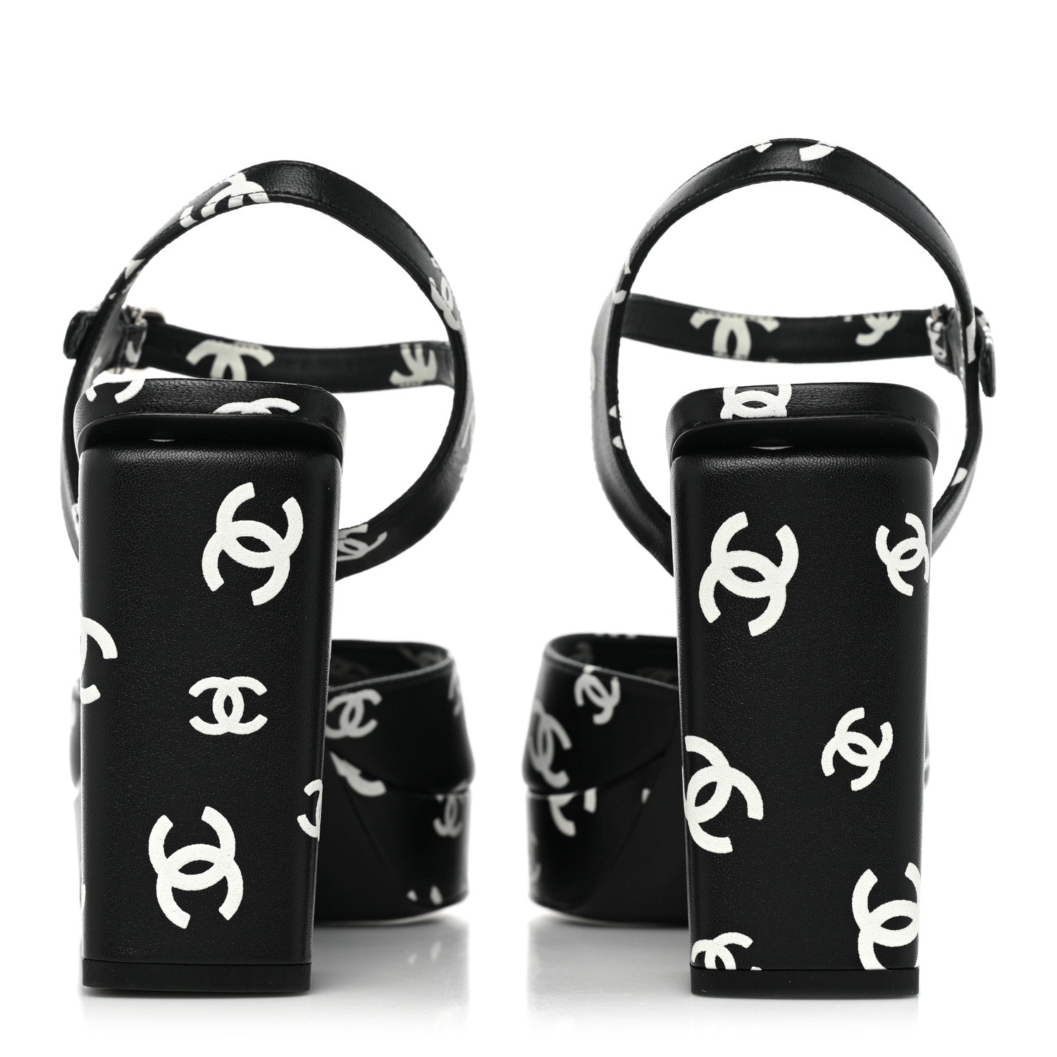 Chanel Printed Lambskin CC Platform Sandals 39 Black White 4 of 13