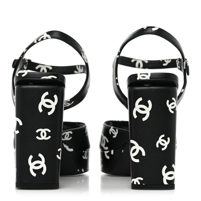 Chanel Printed Lambskin CC Platform Sandals 39 Black White 4 of 13