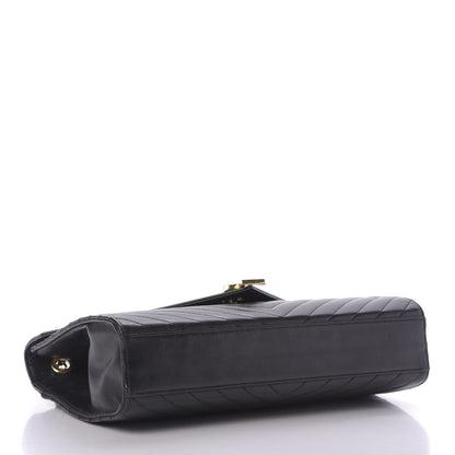 Saint Laurent Smooth Calfskin Matelasse Chevron Large Monogram Satchel Black 4 of 9