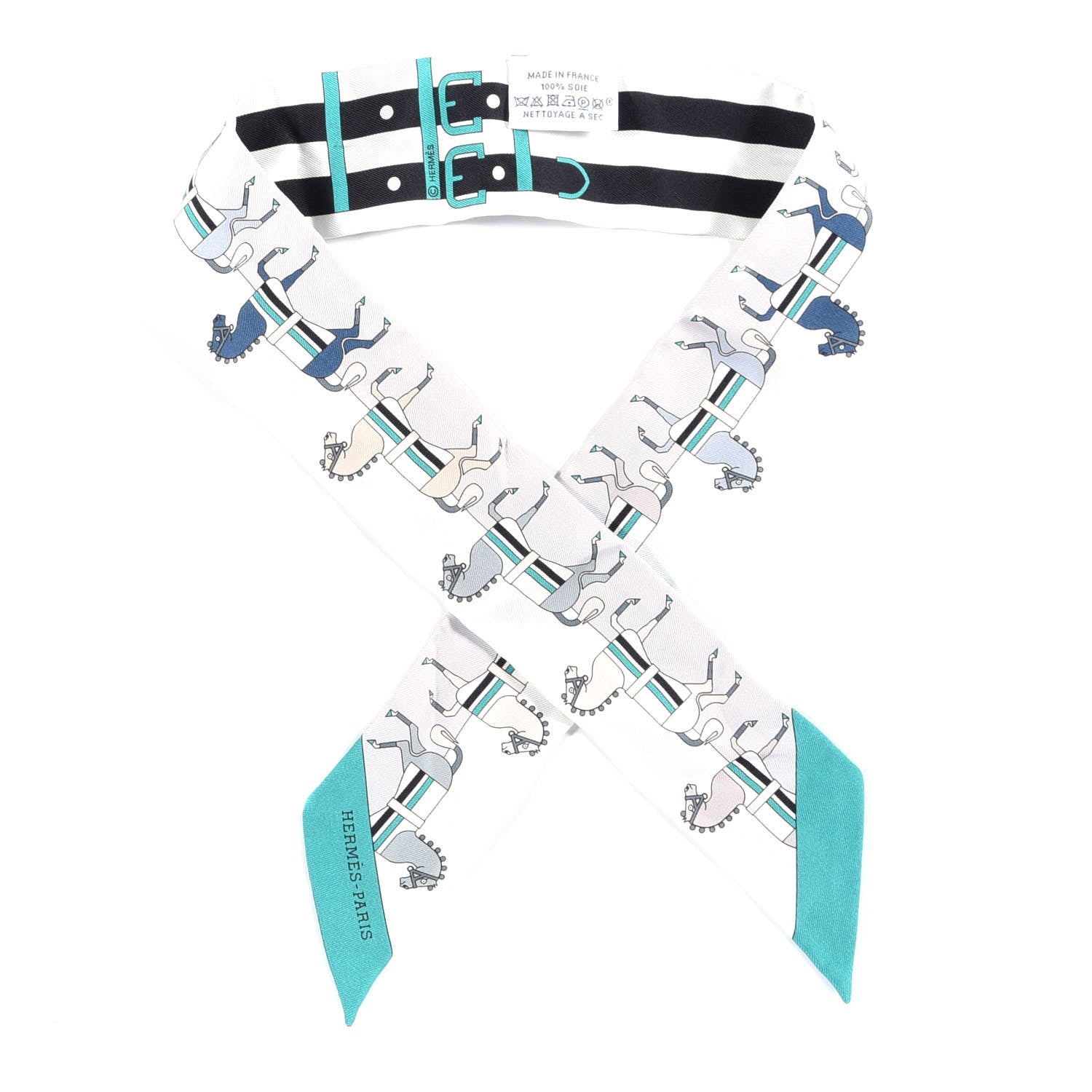 Hermes Silk Rocabar Twilly White Gris Perle Menthe 1 of 4
