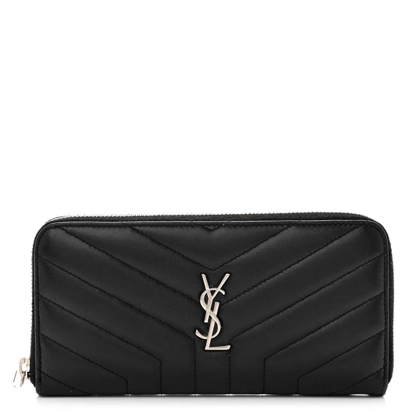 Calfskin Matelasse Chevron Monogram Zip Around Wallet Black