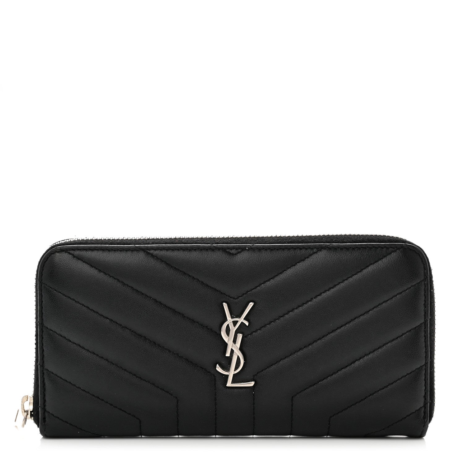 Saint Laurent Calfskin Matelasse Chevron Monogram Zip Around Wallet Black 1 of 7