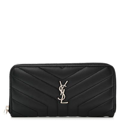 Saint Laurent Calfskin Matelasse Chevron Monogram Zip Around Wallet Black 1 of 7