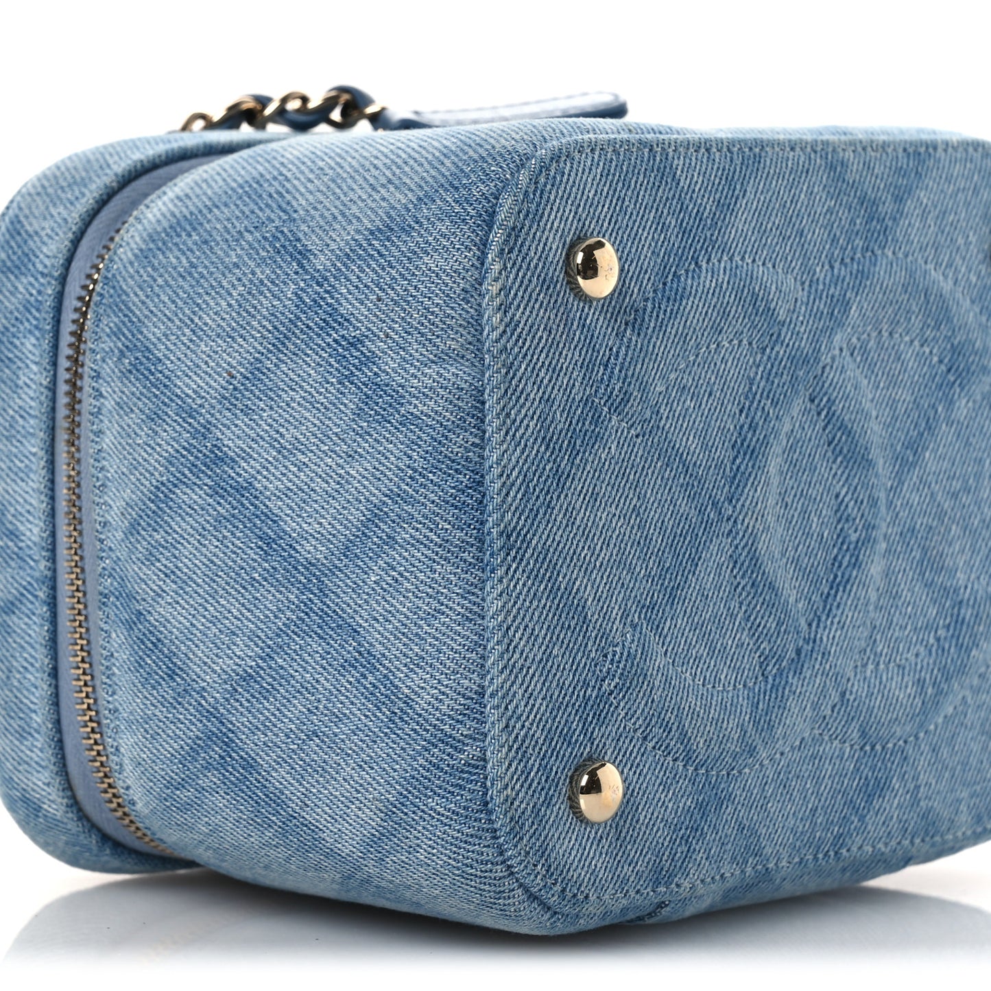 Denim Quilted Small CC Vanity Case Blue