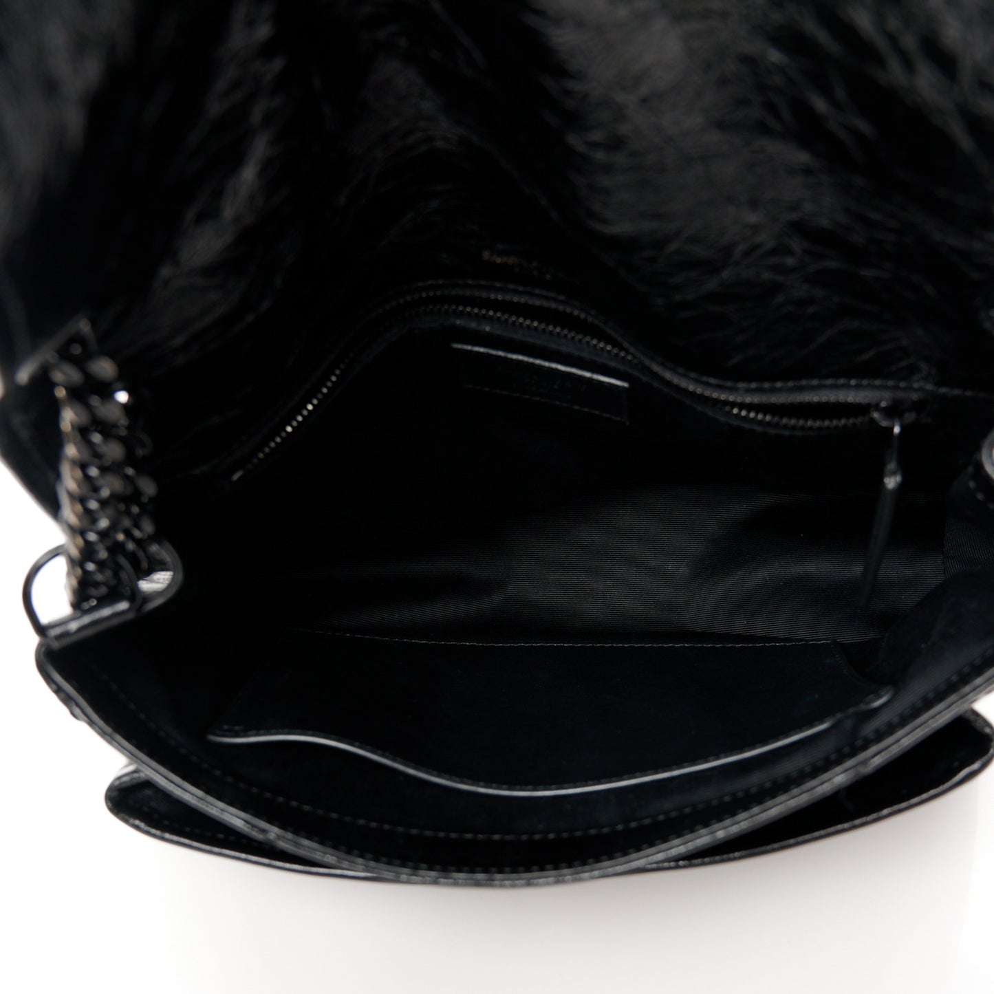 Crinkled Calfskin Matelasse Monogram Medium Niki Chain Satchel Black
