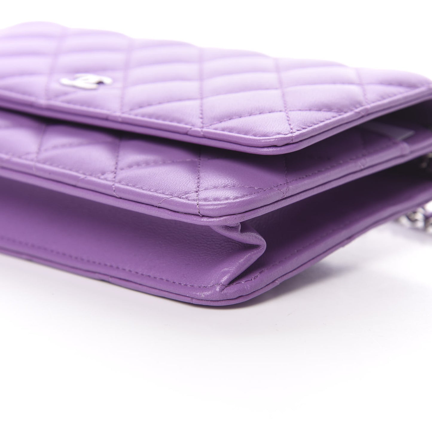 Lambskin Quilted Wallet On Chain WOC Purple