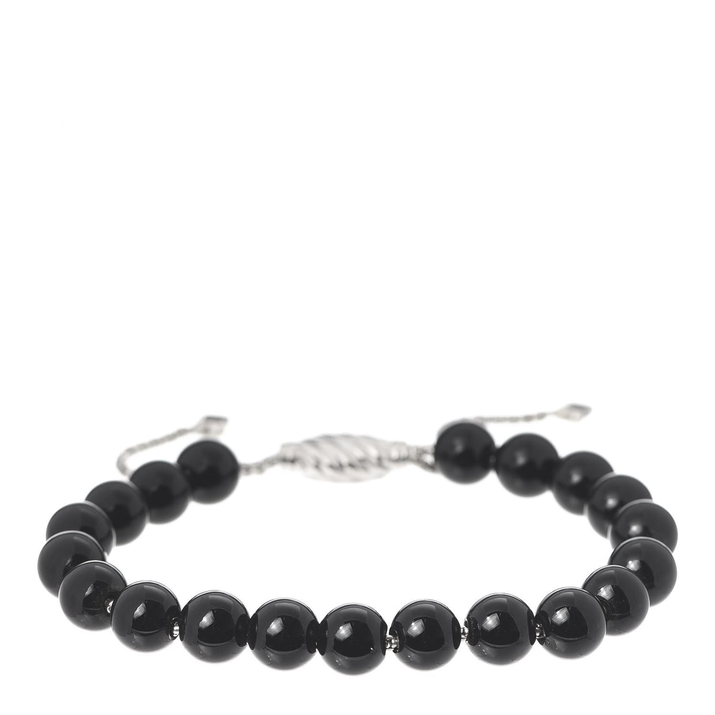 Sterling Silver Black Onyx 8mm Spiritual Beads Adjustable Bracelet