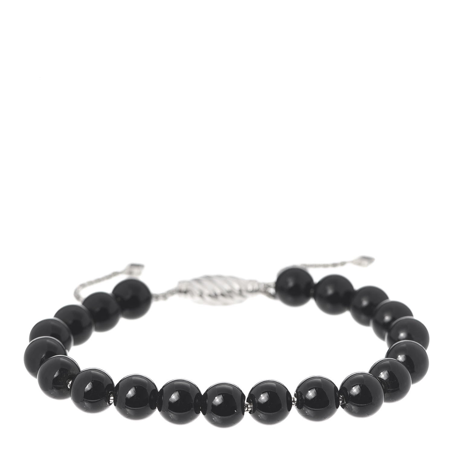 David Yurman Sterling Silver Black Onyx 8mm Spiritual Beads Adjustable Bracelet 1 of 4