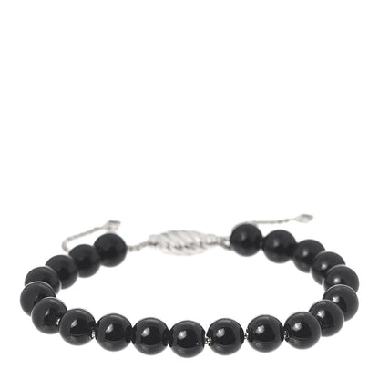 David Yurman Sterling Silver Black Onyx 8mm Spiritual Beads Adjustable Bracelet 1 of 4