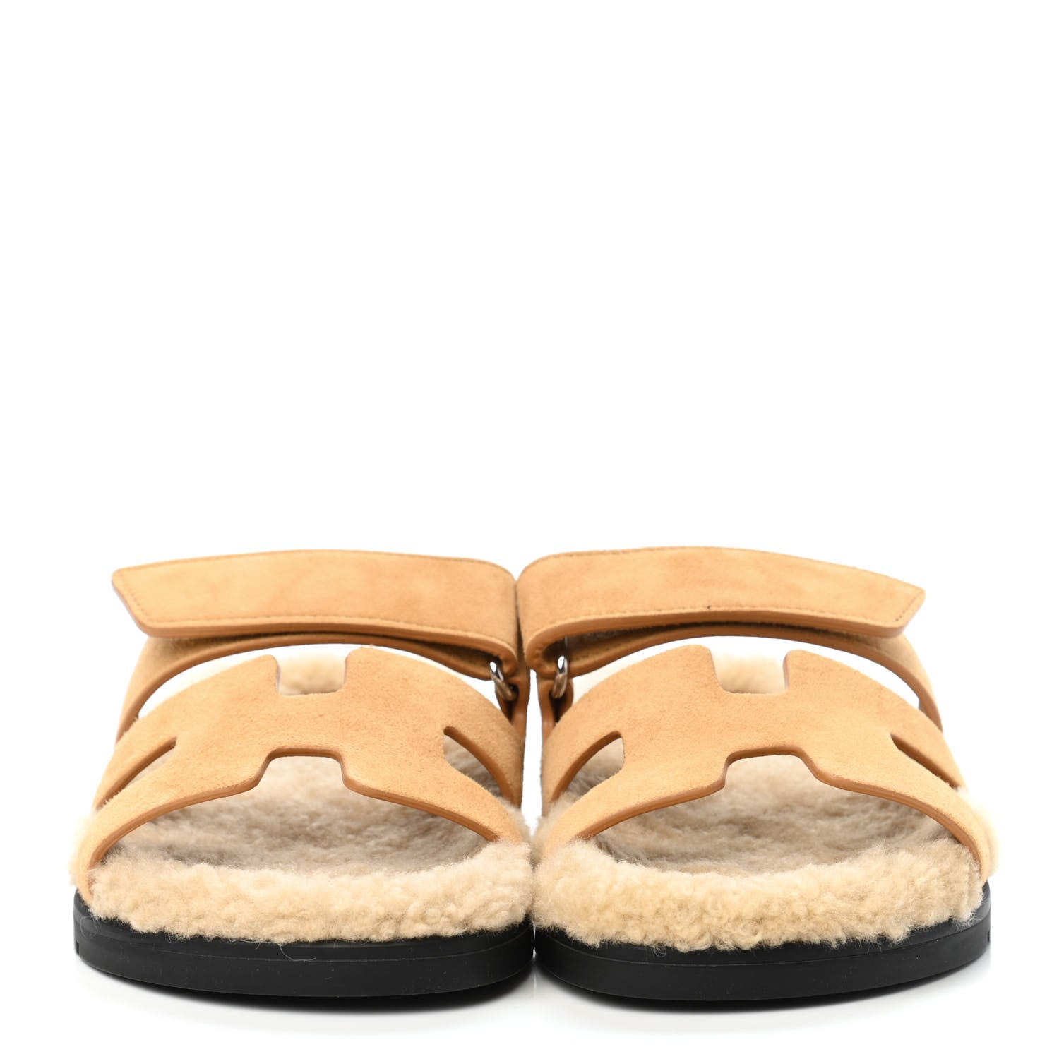 Hermes Suede Goatskin Woolskin Womens Chypre Sandals 35 Golden Beige 2 of 4