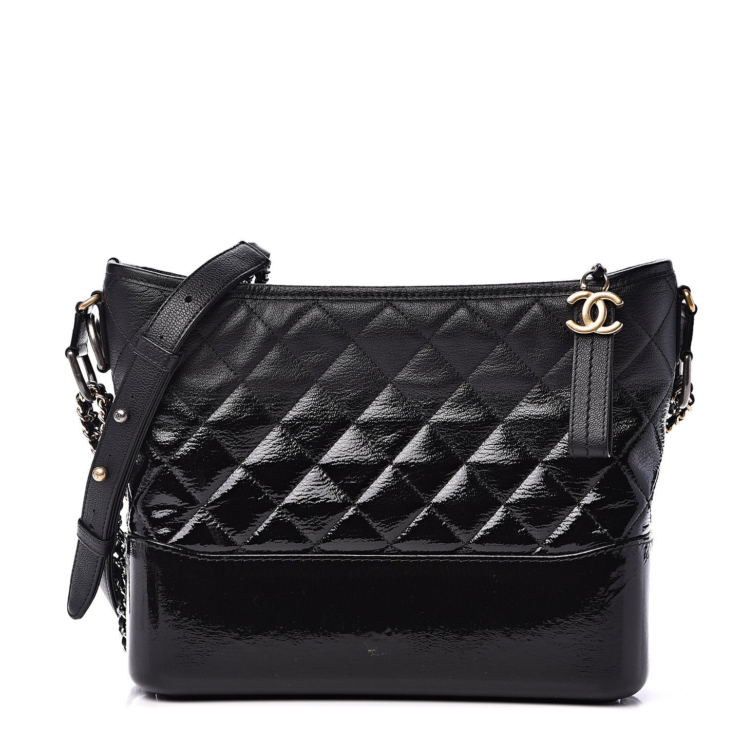 Patent Goatskin Quilted Medium Gabrielle Hobo Black
