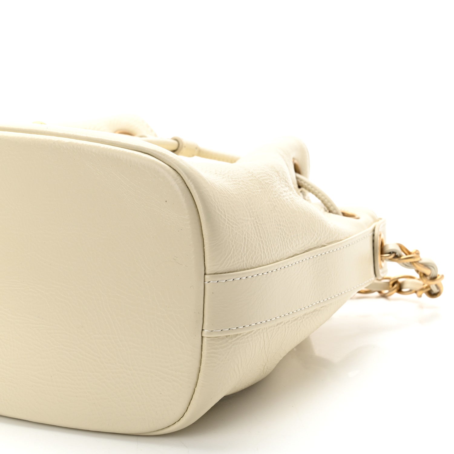 Chanel Shiny Aged Calfskin CC Chain Mini Drawstring Bag White 10 of 10