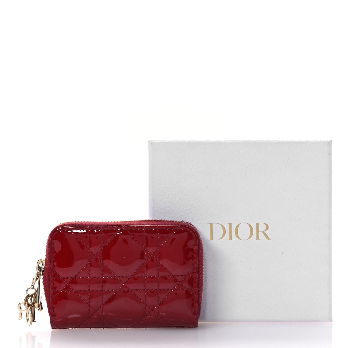 Patent Cannage Small Lady Dior Voyageur Coin Purse Cherry Red