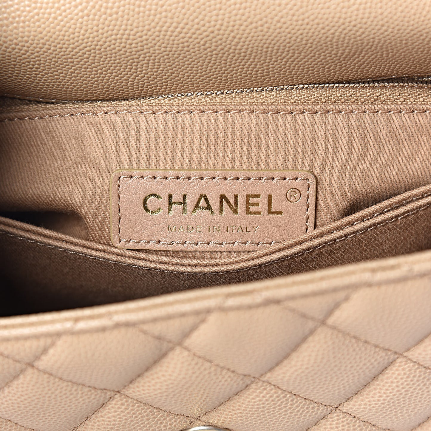 Caviar Lizard Embossed Quilted Mini Coco Handle Flap Beige