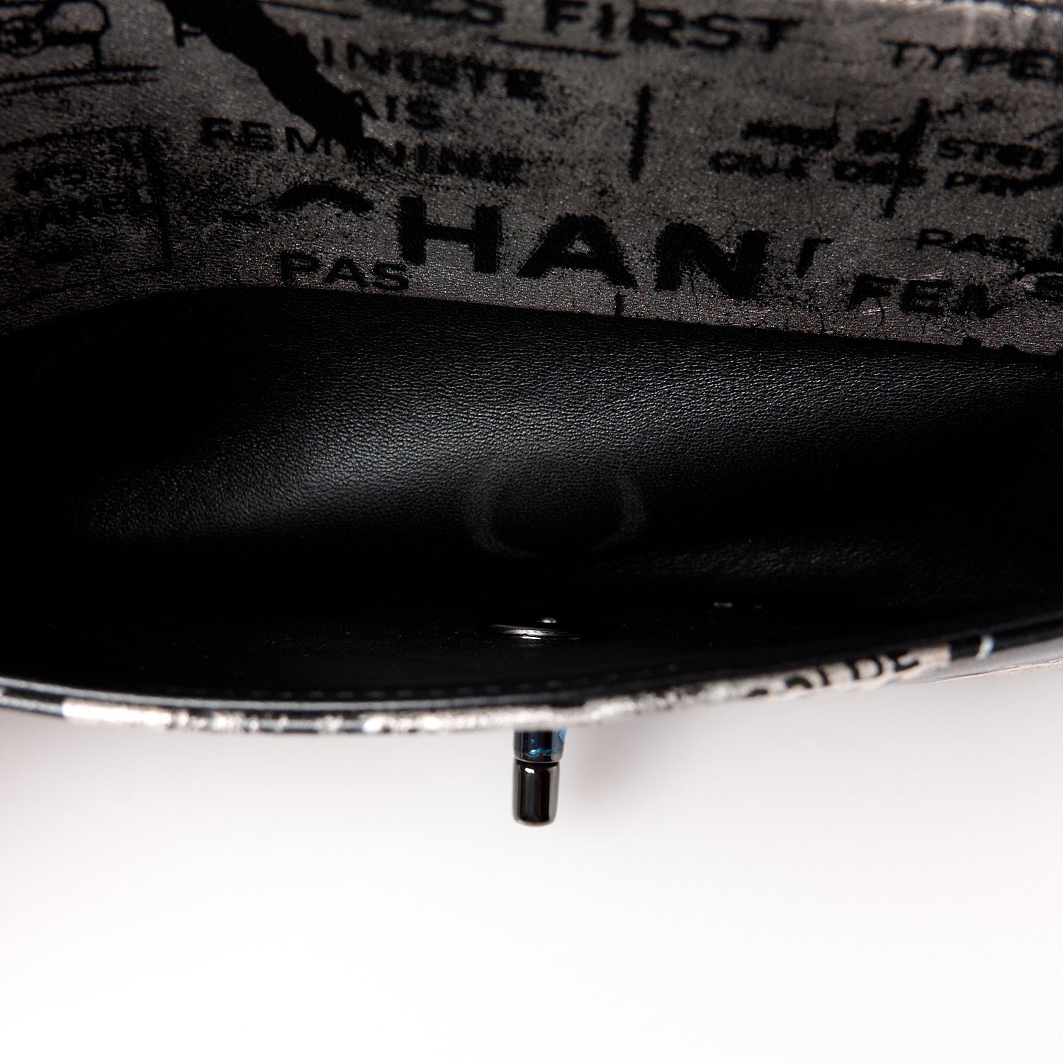 Chanel Metallic Lambskin Painted Feministe Newsprint Medium Double Flap So Black 14 of 15
