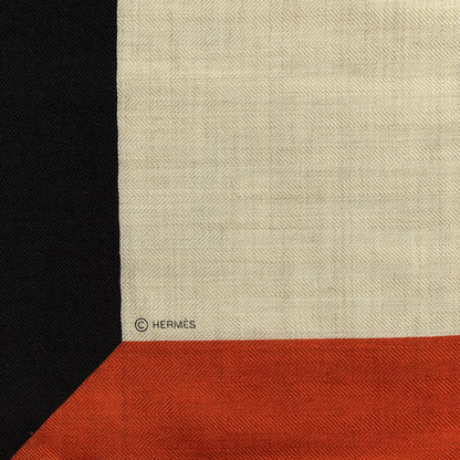 Hermes Cashmere Silk Encadre H Passant Giant Scarf 140 Naturel Orange Black 3 of 3