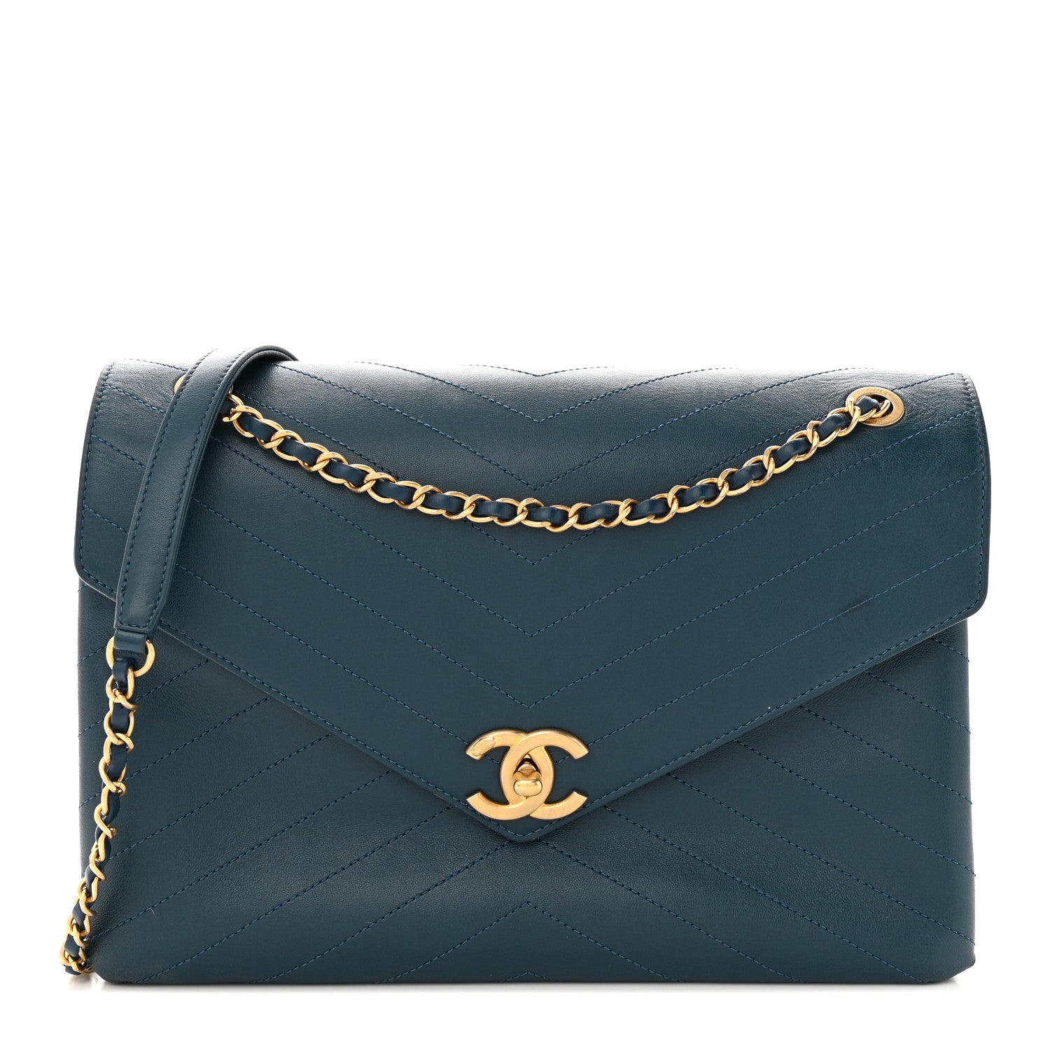 Chanel Lambskin Chevron Stitched Large Envelope Flap Blue 1 of 12