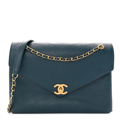 Chanel Lambskin Chevron Stitched Large Envelope Flap Blue 1 of 12