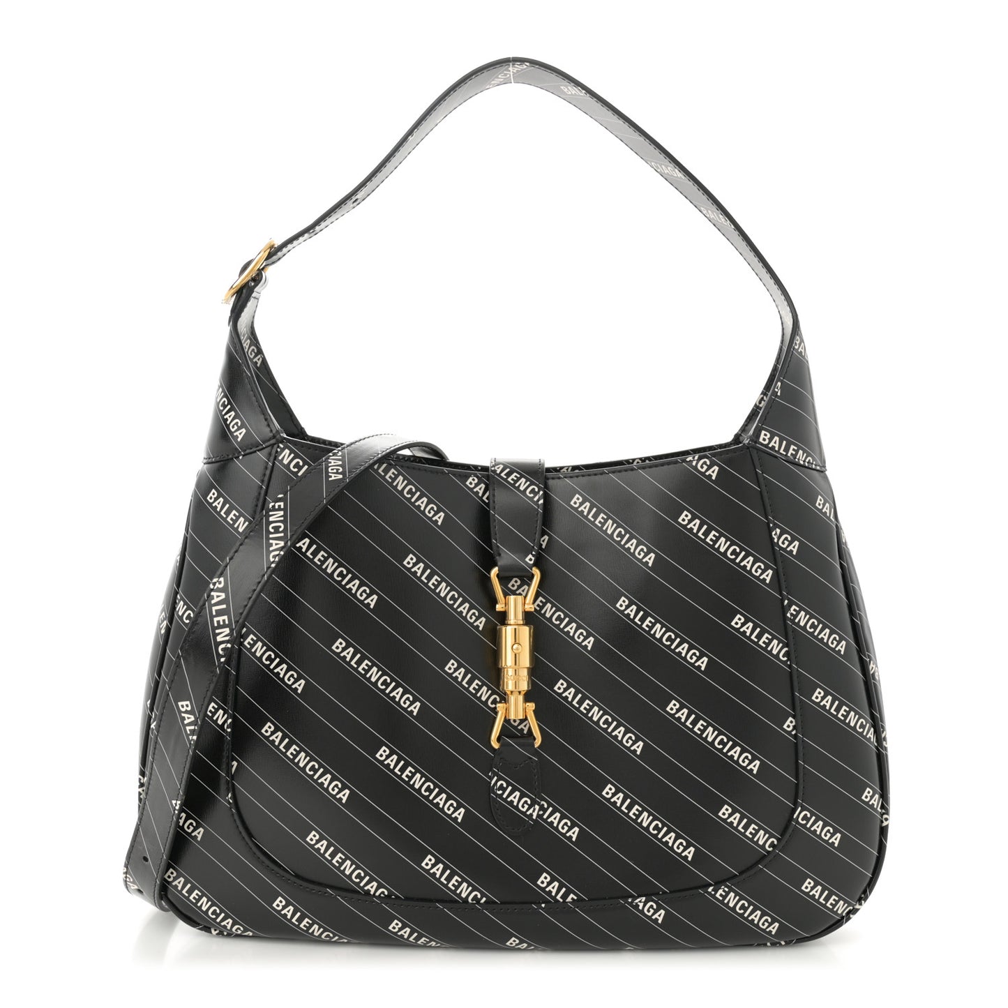 X BALENCIAGA Calfskin Logo Print Medium Jackie 1961 Hobo Black
