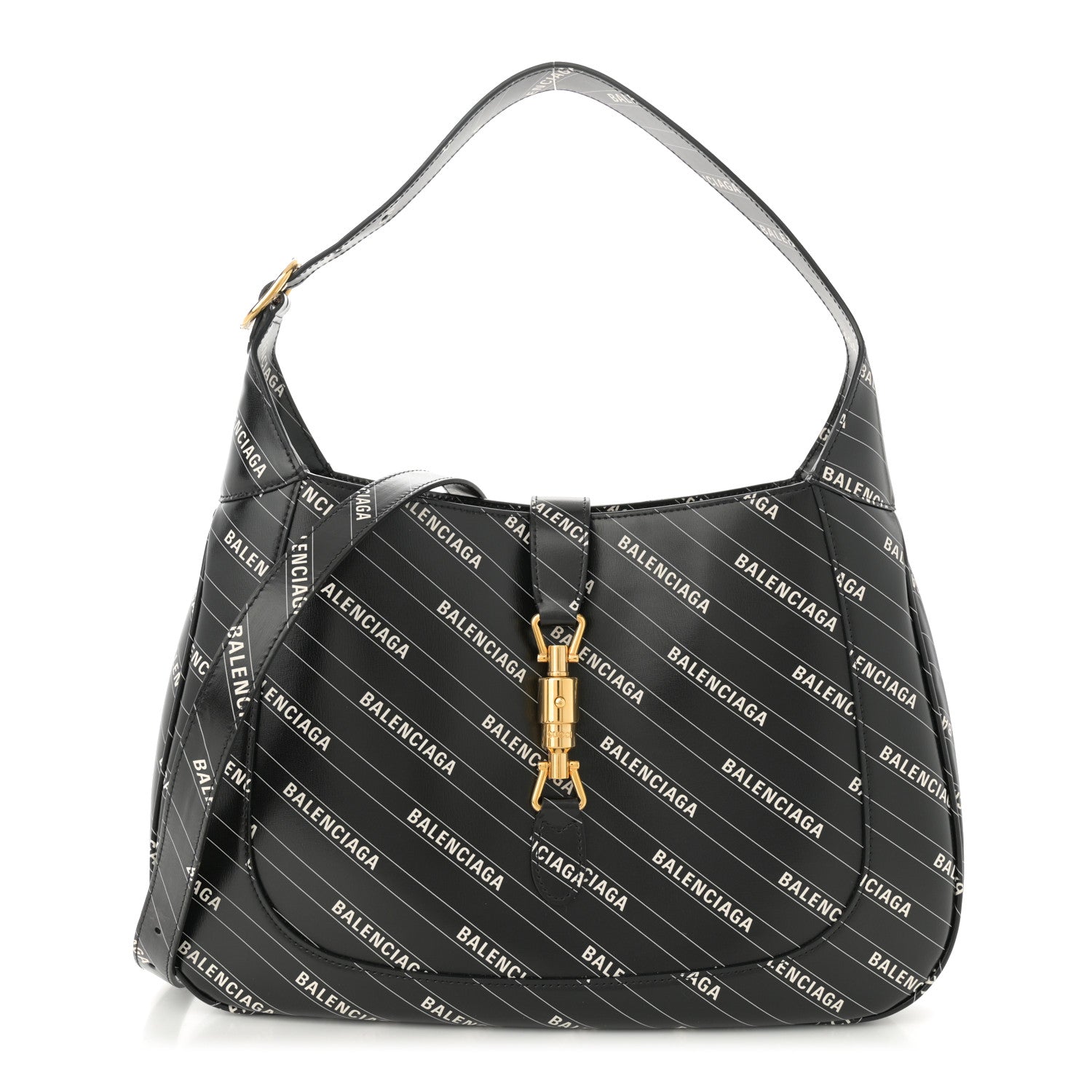 Gucci X BALENCIAGA Calfskin Logo Print Medium Jackie 1961 Hobo Black 1 of 12