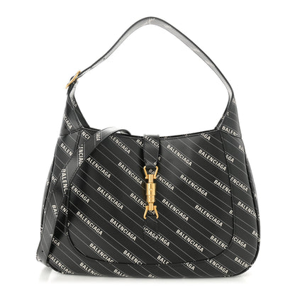 Gucci X BALENCIAGA Calfskin Logo Print Medium Jackie 1961 Hobo Black 1 of 12