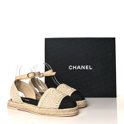 Chanel Embroidery Grosgrain CC Espadrilles 38 Beige Black 9 of 9