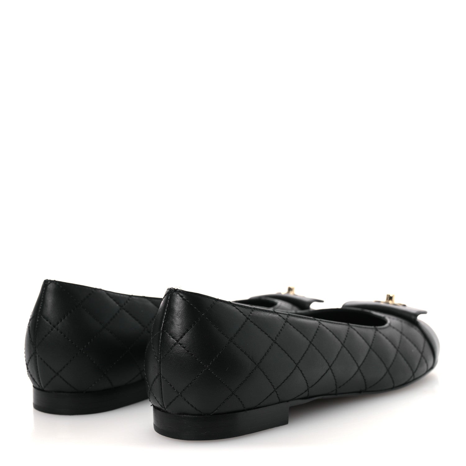 Chanel Calfskin Lambskin Quilted CC Cap Toe Ballerina Flats 36.5 Black 5 of 10